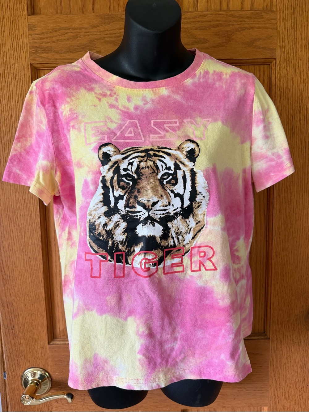 Tie-Dye Tiger Graphic Short Sleeve Tee - Pink & Yellow